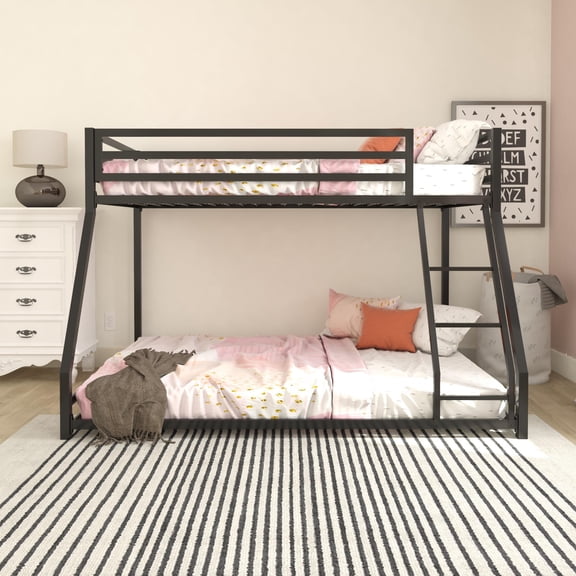 DHP Miles Low Bunk Bed for Kids, Twin Over Full, Black
