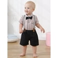 thumbnail image 6 of CARETOO Baby Boy Clothes Suit Romper Plaid Shirt Shorts Suspender Pants Formal Set 0-18 Months 3pcs, 6 of 12