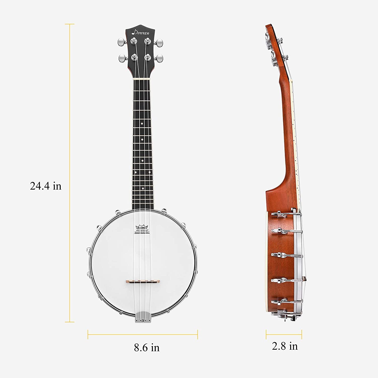 Donner DBU-200 Banjolele, 4 String Banjo Ukulele Concert 23 Inch Remo Sapele Drumhead with Strap, Picks, Strings, Gig Bag, Tunner, Truss Rod for Kid Adult Beginner