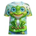 thumbnail image 5 of Frog Lotus Pond Womens Tops Women's Fashion Casual Short Sleeve Flower Print Round Neck Pullover Top Blouse, 5 of 7
