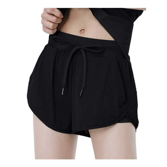 Women's Running Yoga Gym Athletic Sport Shorts Pockets, Black, Large