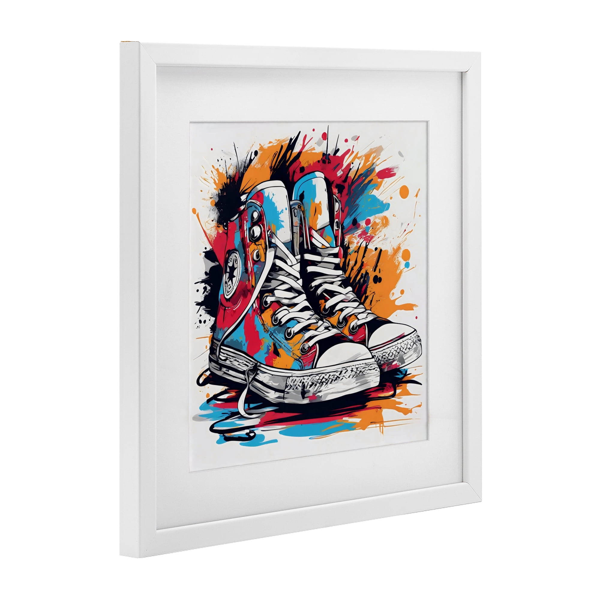 Stupell Industries Colorful Sneakers Graffiti Splash White Framed Print Under Glass, design by Creative Studio