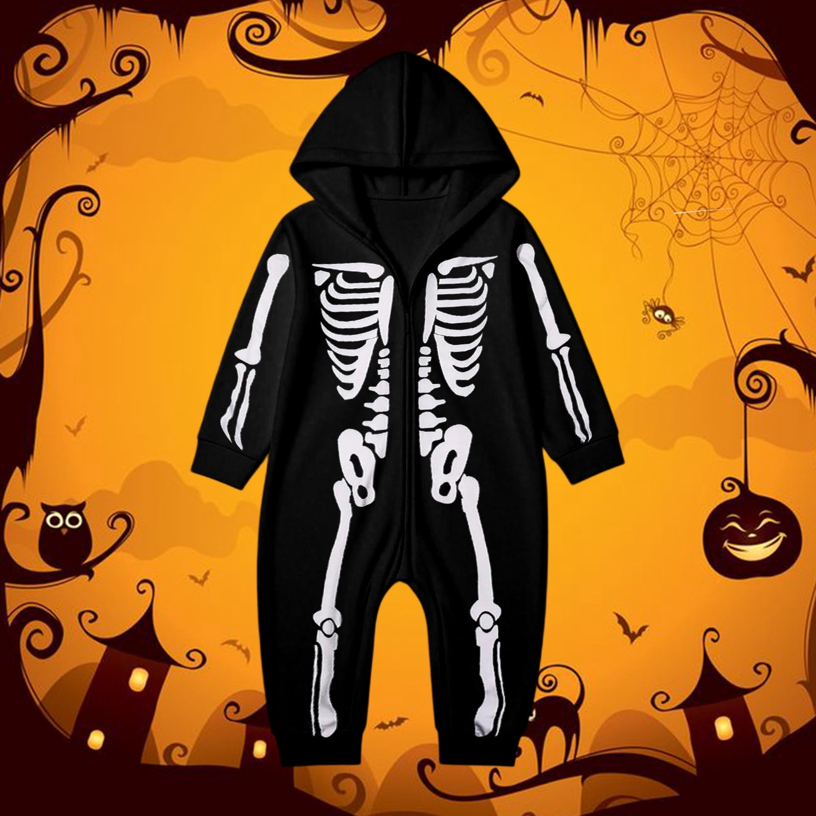 FEIFLY Baby Jumpsuit Halloween Skeleton Themed Parties Hood Cartoon Onesie Family Matching Romper Holiday Loungewear Homewear For Daily Wear And Party