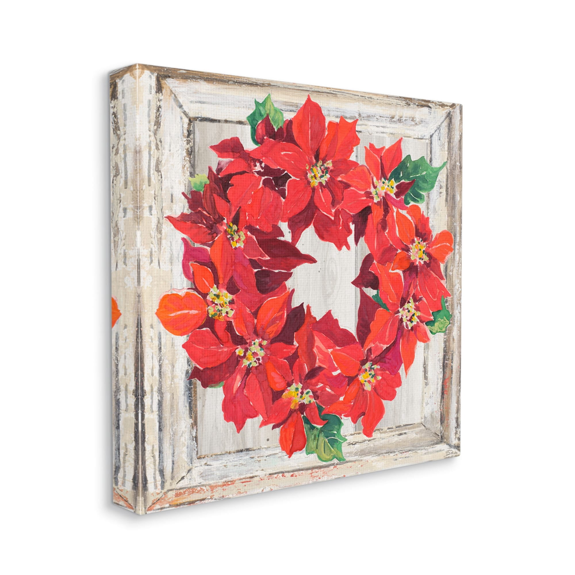 Stupell Industries Charming Winter Poinsettia Wreath Floral Red Botanical & Floral Painting Gallery Wrapped Canvas Art Print Wall Art, 36 x 36