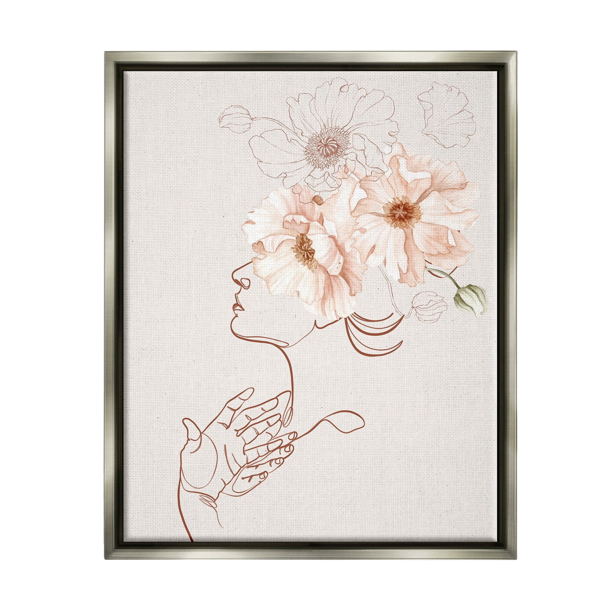 Stupell Industries Simple Pink Botanical Pattern Bouquet Person Outline Luster Gray Framed Floating Canvas Wall Art, 24x30, by Ros Ruseva