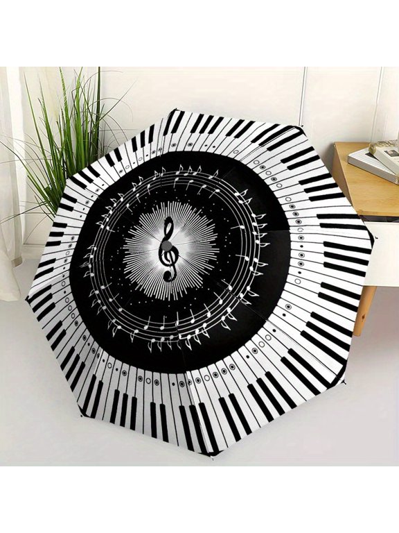 1 automatic opening and closing piano key note pattern umbrella - black and white piano design, 8-bone frame, folding umbrella for musicians and piano enthusiasts - perfect choice for birthday