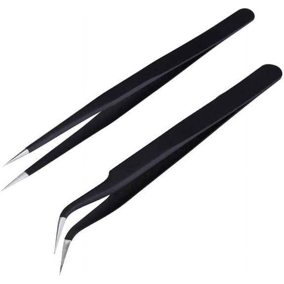 Nail Art Tweezers Nail Sticker Tweezers Nail Picker Tool- for Nail Decal and Decal Application - 2 Pcs Black Set