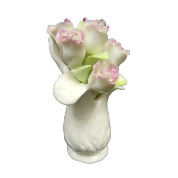 4" Pink Tipped Roses In A Vase Figurine