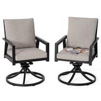 Nuu Garden Outdoor Swivel Chairs Set of 2, Dining Chairs with Powder-Coated Aluminum Frame for All Weather, Hollow Slatted Seat with Padded Cushions, Black and Gray