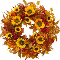24 Inch Fall Wreaths for Front Door– Autumn Harvest Wreath with Sunflower, Berries and Maple Leaves, Weatherproof Seasonal Decor for Thanksgiving, Halloween, Farmhouse Indoor Outdoor