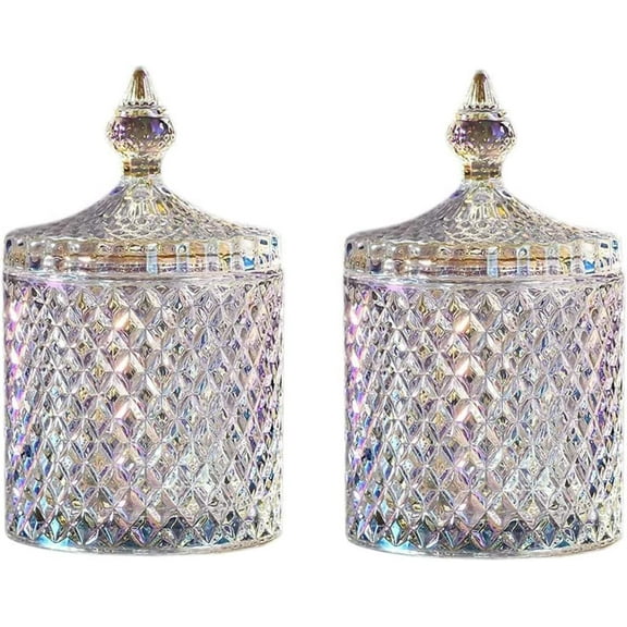 Colorful Home Decorative Jar  Qtips Holder Dispenser Glass Storage Container Bathroom Counter Vanity Organizer (Sparkling, 10 oz,2 Pcs)