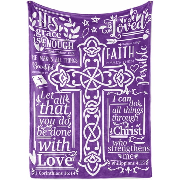 Christian & Religious & Spiritual Gifts, Inspirational Bible Verse Blanket for Women and Men, Flannel Throw Blanket for Christmas, Thanksgiving, Birthday, 50"x 65", Purple