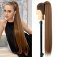 thumbnail image 2 of Synthetic 34 Inch Long Straight Ponytail Hair Extensions Natural Brown Wrap Around Clip In Pony Tail Hairpiece For Women, 2 of 10