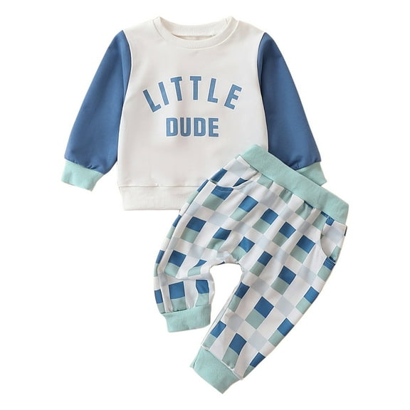 Caqnni Toddler Baby Boy Fall Winter Clothes Pullover Sweatshirt Long Sleeve Shirt and Pants Sweatsuit Outfits Set (120,Blue)