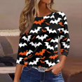 thumbnail image 2 of Camiseta de mujer con estampado de Halloween, manga 3/4, para uso diario, fin de semana, básica, cuello redondo, top regular, 2 of 5