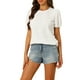 thumbnail image 4 of INSPIRE CHIC Women's Puff Short Sleeve Casual Round Neck Solid Top Pullover Keyhole Back Blouse White XS, 4 of 5