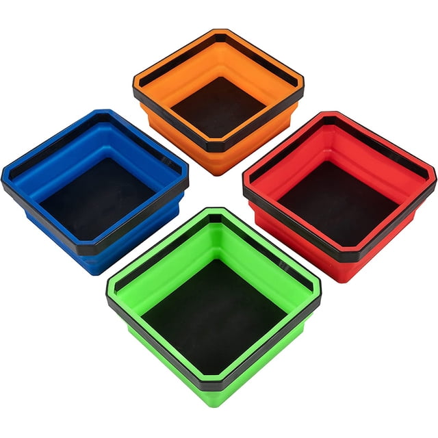 Muyoka Bandeja de herramientas de piezas de metal magnético, bandeja de piezas plegable de silicona suave de 4 piezas para tornillos, pernos, tuercas, arandelas, pasadores y otras piezas de metal pequ Muyoka Hogar