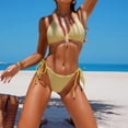 thumbnail image 4 of Maqroz Triangle Bikini Set for Women Adjustable Tie Side Two Piece Swimsuit Padded Bra Beachwear Trendy Summer Pool Party Vacation Solid Beachwear, 4 of 7