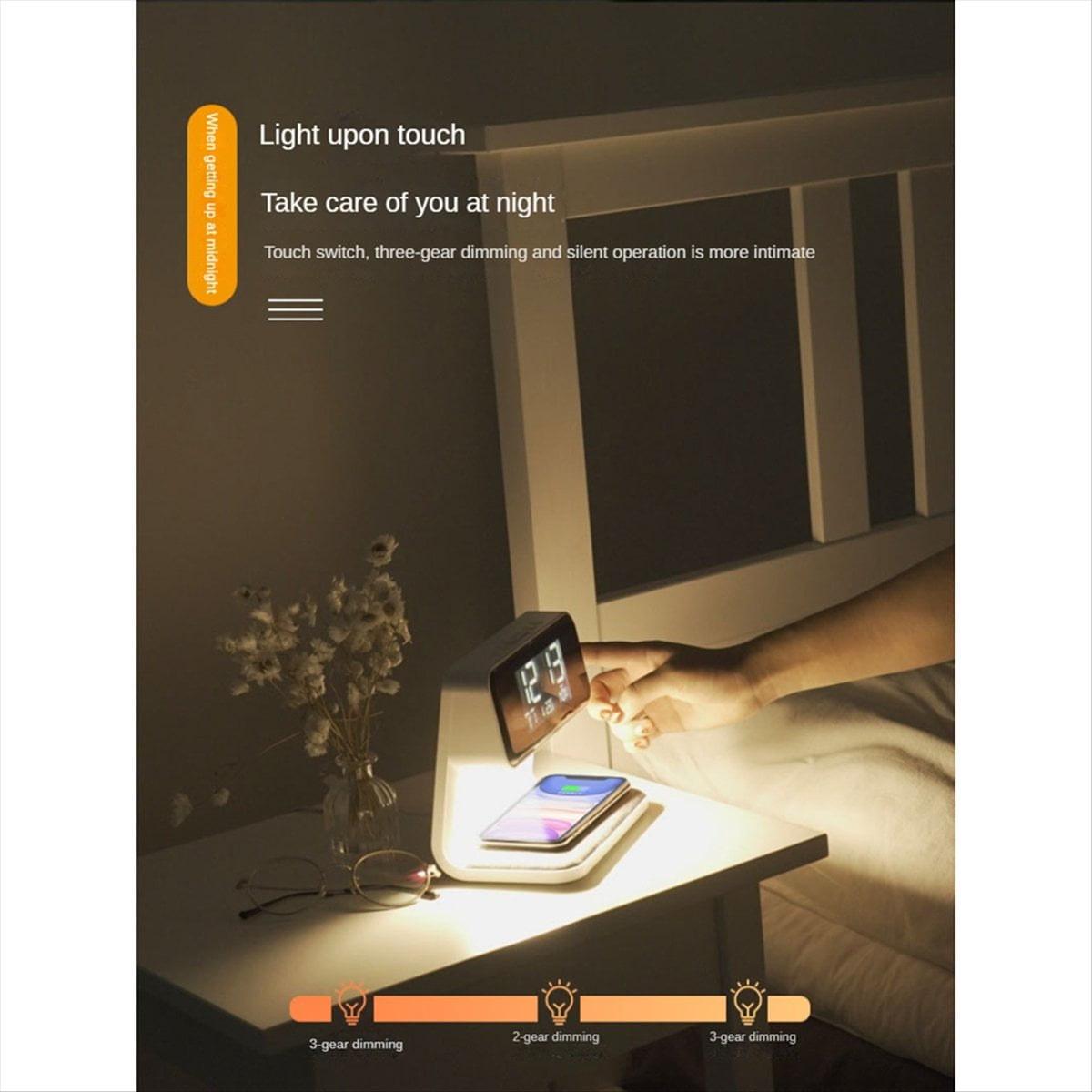 Alarm Clock with Wireless Charging and Lights Dimmable Digtial Alarm Clock Charging Station for Bedroom, Bedside