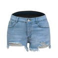 thumbnail image 5 of Women's Light Wash Denim Shorts High-Rise Stretch Jean Shorts with Belt Loops and Front Pockets, Vintage Chic Style,Dark Blue L, 5 of 5