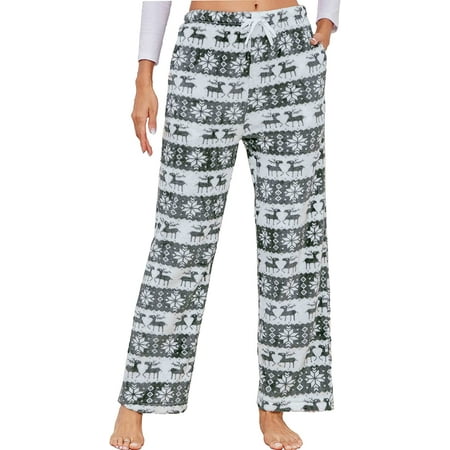 

Women Plush Lounge Pants Soft Pajama Pants with Pocket Warm Bottoms Drawstring Pj Pants