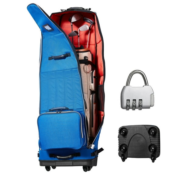 KFFKFF Golf Journey Case, Soft Exterior Golf Bag Cover, Durable 1200D Polyester Oxford Water-Resistant, Cushioned Wheeled Luggage for Clubs, Collapsible Carrier for Air Travel