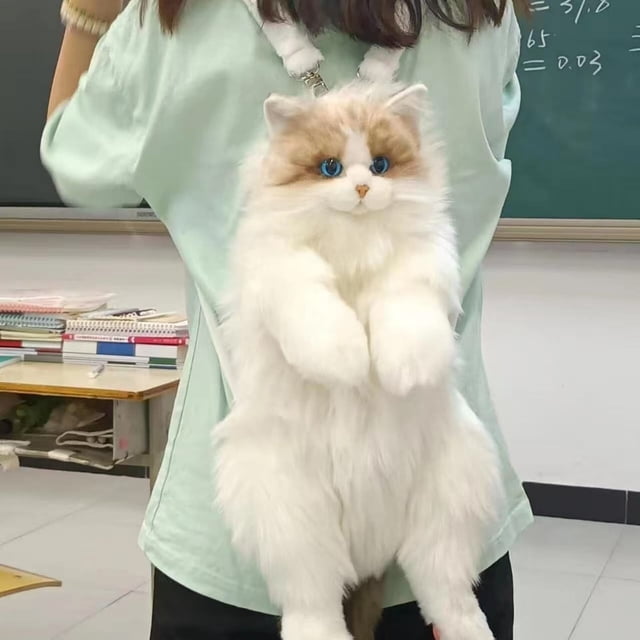 Creatine Cute Cow And Cat Backpack Realistic Stuffed Animal Cat Backpack With Adjustable Shoulder Strap (puffy Cat Backpack Stuffed Animal )