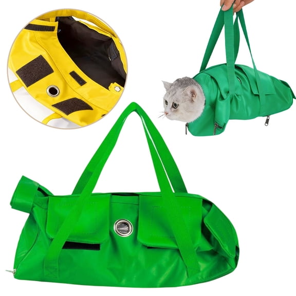 Cat Grooming Restraint Bag Adjustable Nylon Anti Scratch Cat Handling Bag with Zipper Multi Opening Breathable Pet Grooming Bag for Nail Clipping Vet Care Eye Drops