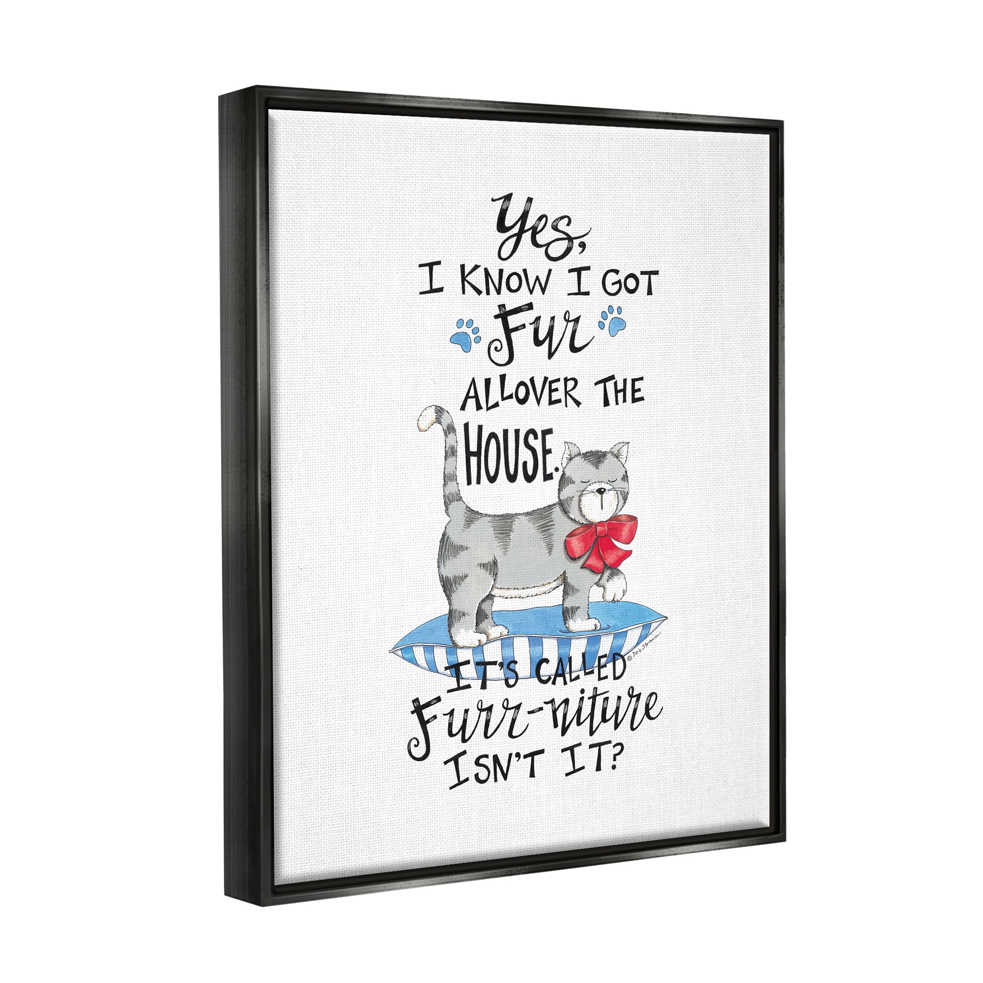 Stupell Industries Furr-niture Funny Cat Animals & Insects Painting Black Floater Framed Art Print Wall Art, 25 x 31