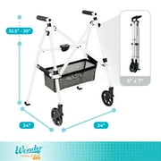 Stander Wonder Walker Plus, Lightweight Folding Rolling Walker for Seniors, Collapsible Travel EZ Fold-N-Go Walker with Wheels, Glides, Pouch, Compact Standard Walker, Vivid White