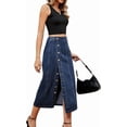thumbnail image 4 of Women Denim Midi Skirt High Waisted Button Up Casual Slit Jean Skirts, 4 of 7