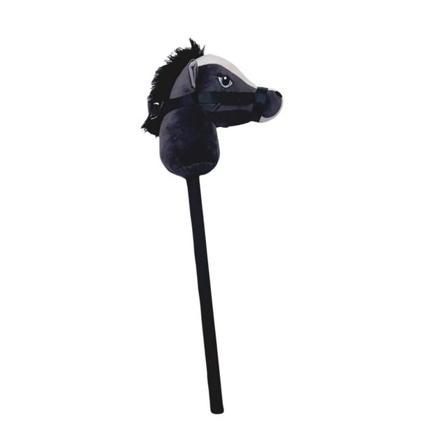 Caballo de palo con pértiga, juguete interactivo portátil para montar, ideal para Halloween. negro
