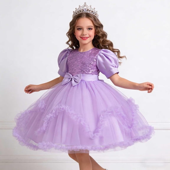 ATOGUTA Girl's Formal Dresses Purple Birthday Party Formal Ball Gown Prom Tulle Dresses 2T-12