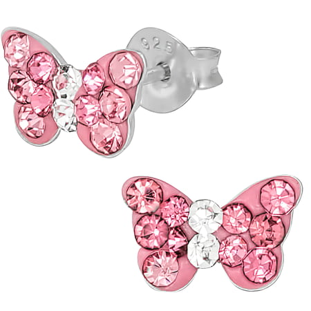 earrings stud hypoallergenic silver butterfly sterling crystal pink nickel