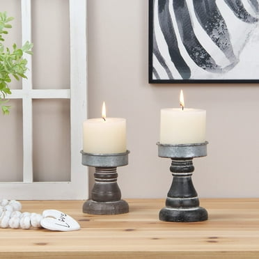 GenMous & Co.Wood Candle Holder Set of 2 Black and Brown