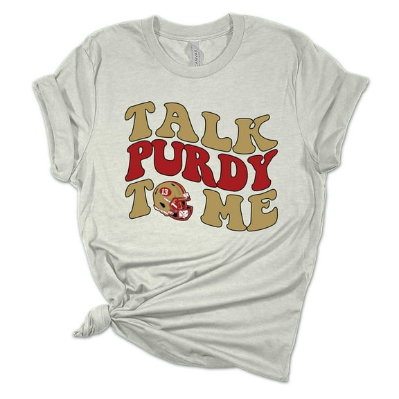 Womens Purdy Tshirt Talk Purdy To Me Retro Football Short Sleeve T-shirt-Athletic Heather-medium