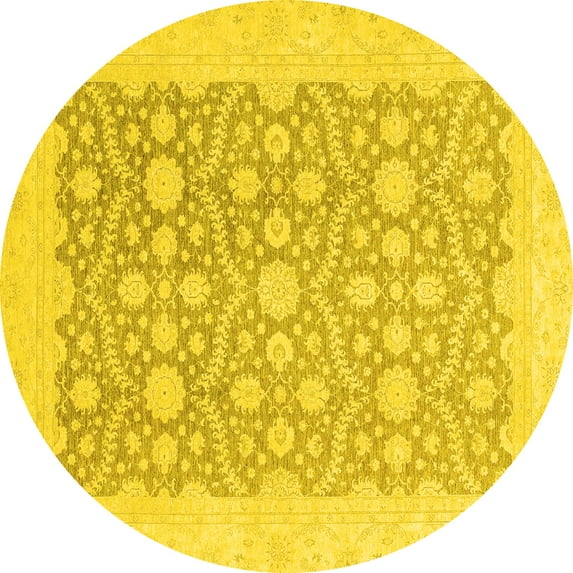 Ahgly Company Indoor Round Oriental Yellow Traditional Area Rugs, 8' Round