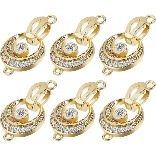 6 cierres plegables de luna de latón para collares y pulseras, con diamantes de imitación dorados, en forma de luna.
