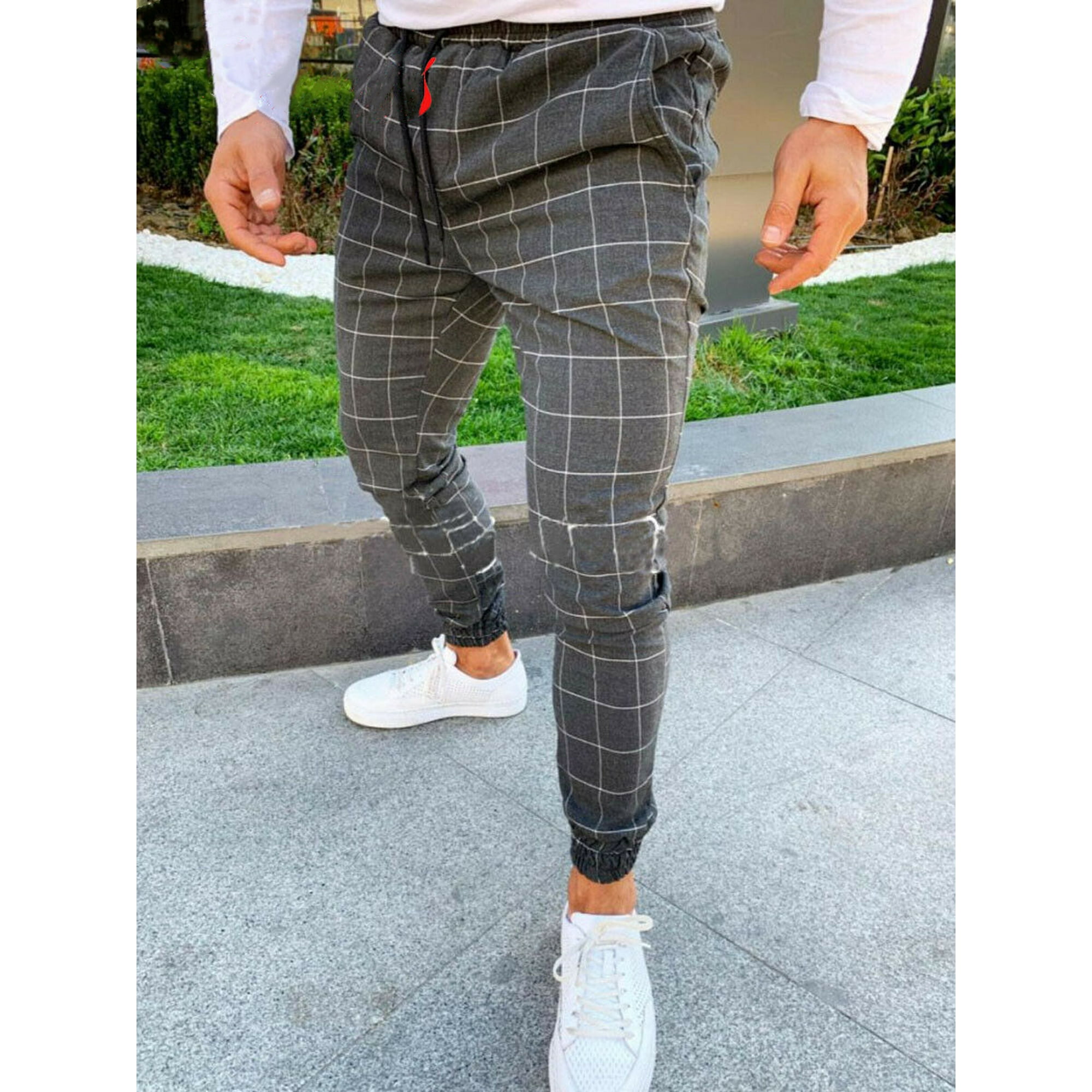 High waisted grey plaid pants discount