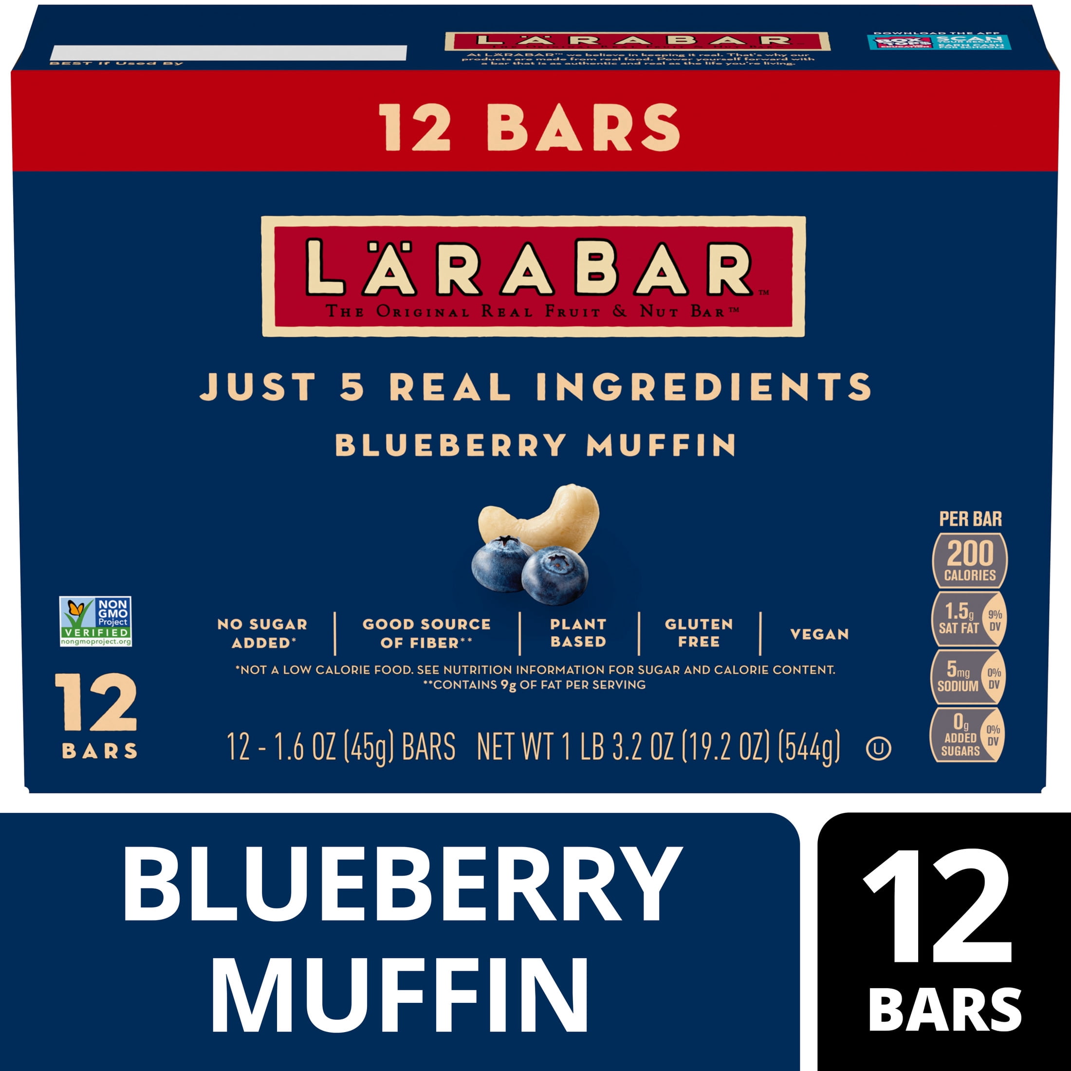 (6 pack) Larabar Blueberry Muffin Fruit and Nut Bars, Gluten Free and Vegan, 19.2 oz, 12 Count