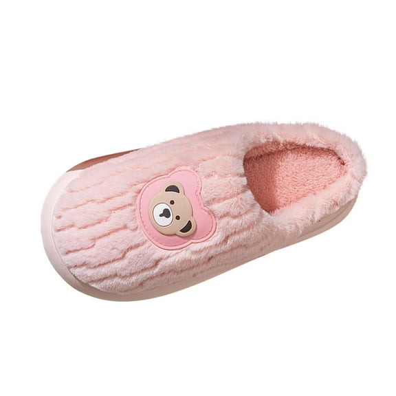 Xfvqtps Men and Women Fluffy Slippers Cute Bear Decor Versatile Indoor Home Funny Winter Non-Slip Plush Slippers Pink