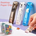 thumbnail image 2 of HICESS Agrafeuse de Trombones Distributeur de Trombones Portable Sans Perçage Pousse-Papier avec 50 Pinces Métalliques Transparentes Rechargeables Fournitures de Bureau et Scolaires, 2 of 7