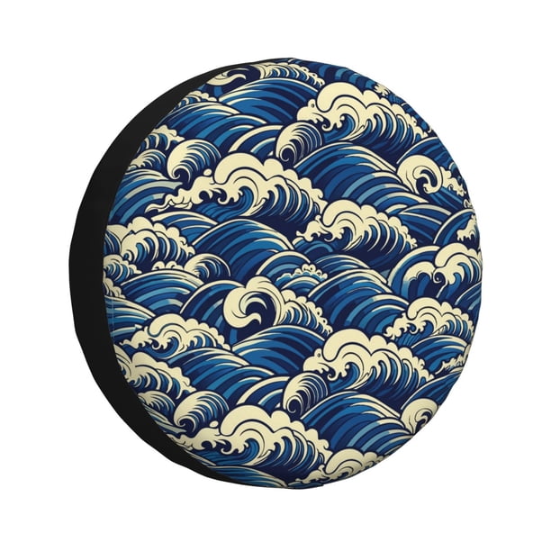 Fotbe Japanese Water Wave Funda de Llanta de Repuesto con Estampado, Engrosada, Ajuste Universal para Jeep, Remolque, RV, SUV, Camión-14 inch