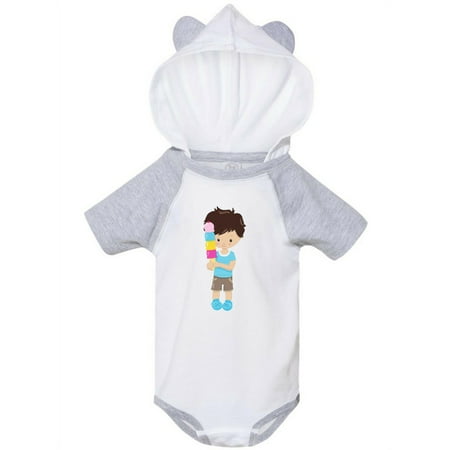 

Inktastic Boy With Ice Cream Brown Hair Blue Shirt Shorts Gift Baby Boy Bodysuit
