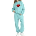 thumbnail image 3 of Auroural Matching Kids Outfits Long Sleeve Girls 2 Piece Set Size 10-12 Children's Heart-shaped Print Long Hooded Sweatshirt And Leg Tied Sweatpants Sports Two-piece Set For Kids, 3 of 5
