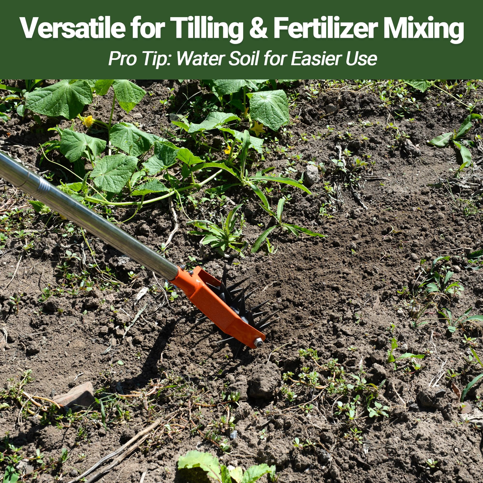67-inch Garden Cultivator With Tempered Spring Steel Tines  Adjustable Stainless Handle Manual Rotary Design For Soil Loosening