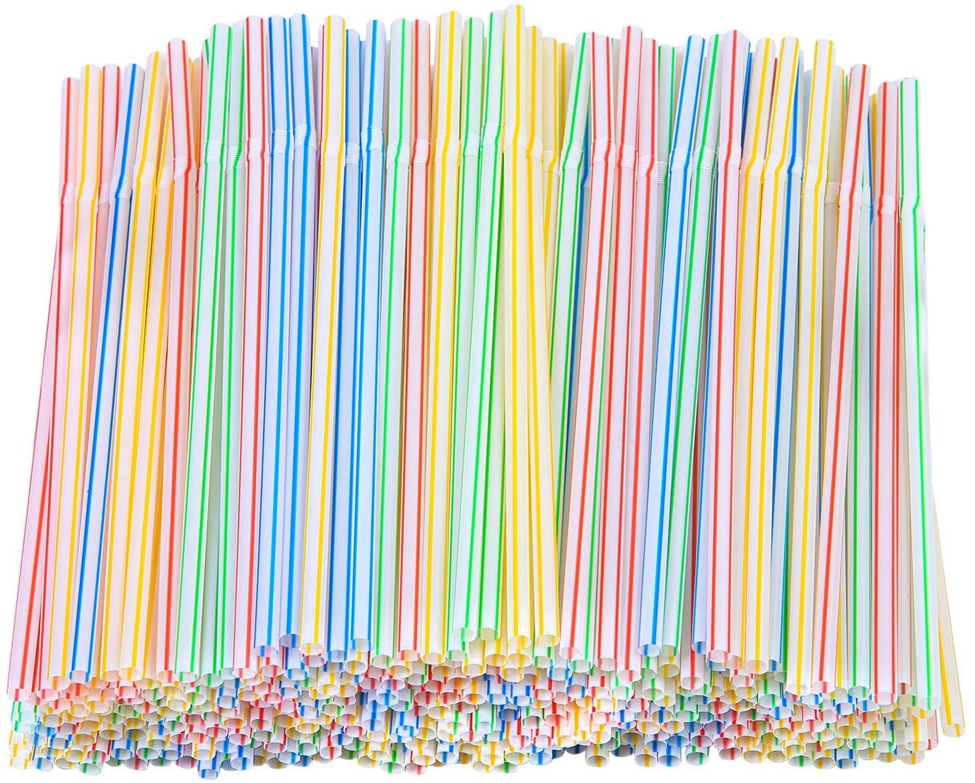 500 Pieces Striped Disposable Plastic Straws Multi Colored Flexible