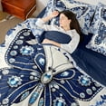 thumbnail image 4 of Manfei Vintage Butterfly 7-Piece Bedding Sets Twin Size, Blue Diamond Damask Comforter Sets with Sheets, Baroque Flower Floral Bedding Accessories, Super Cozy Room Decor, 4 of 8