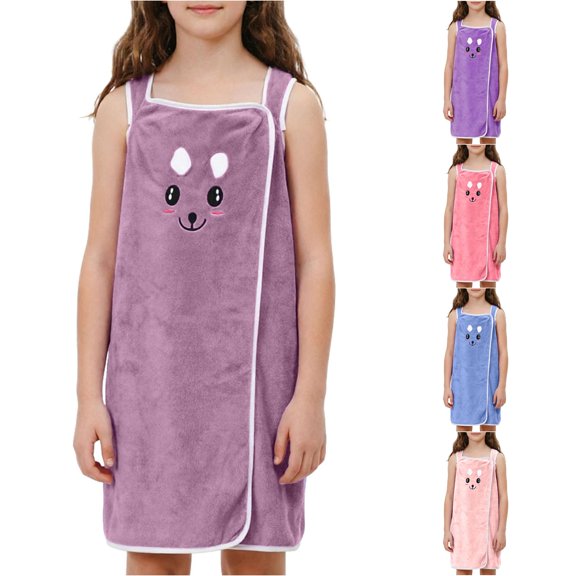 REDARER Kids Wrap Bath Towel Robe Soft Absorbent Coral Cute Cartoon Bunny Embroidered Bath Wrap For Girls,One Size