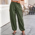 thumbnail image 2 of Womens Wide Leg Balloon Pants Casual Trendy Elastic Waist Wide Leg Harem Pants Baggy Pleated by Yigetop Green S, 2 of 7